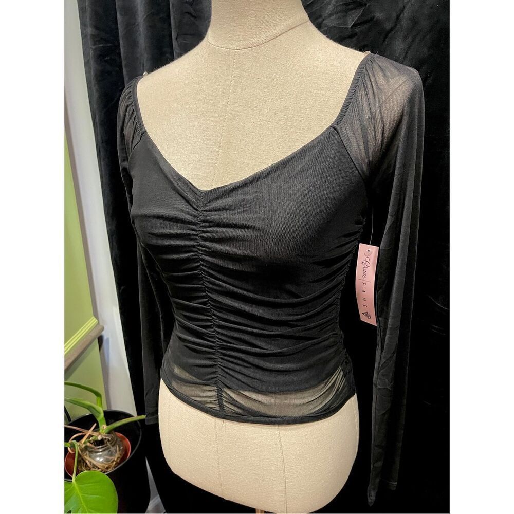 Crave Fame - Black Mesh Juniors Top - S